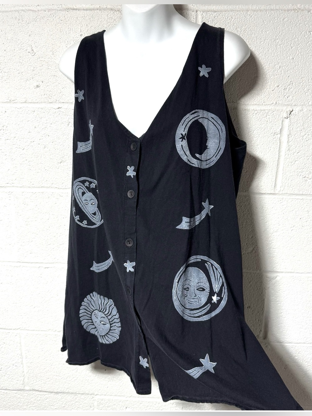 Vtg Juli Anne Wearable Art Celestial Long Vest Layering Tank Top Whimsigoth OS